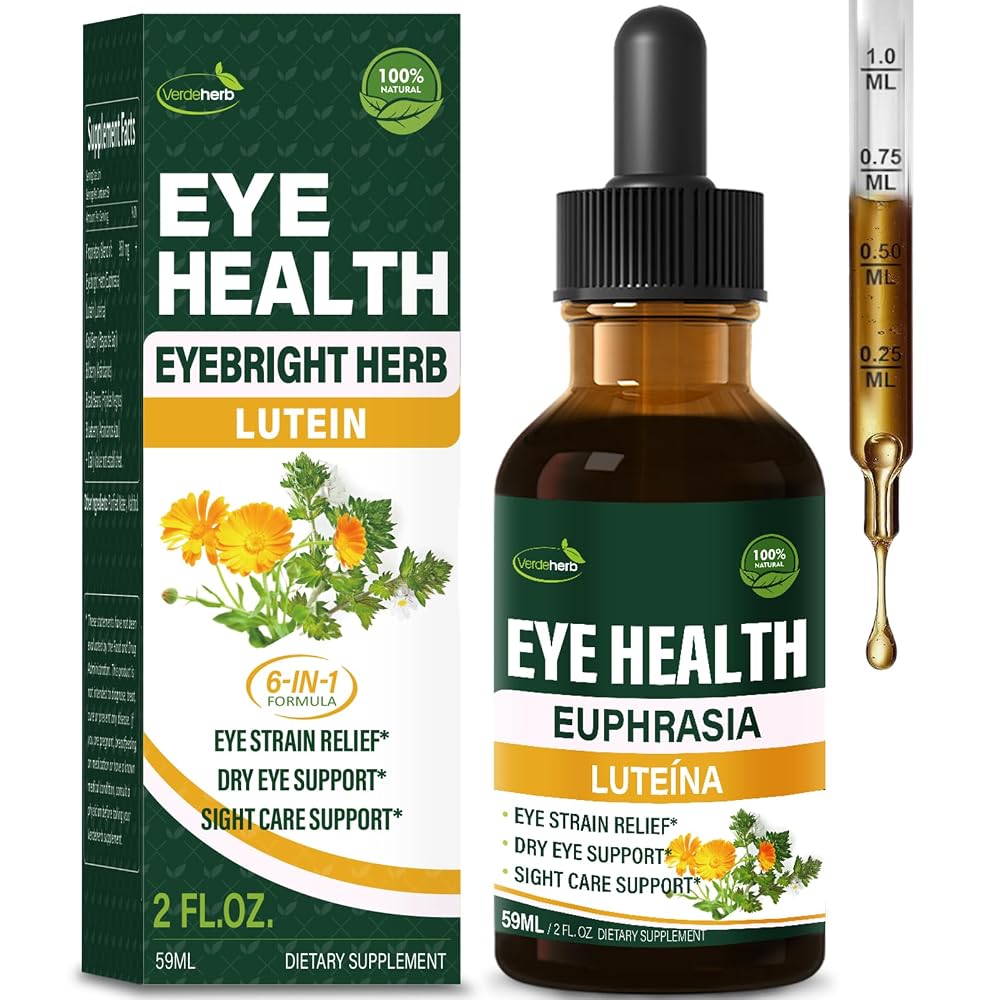 Verdeherb Eyebright Euphrasia Eye Health Oral Drops with Lutein - 2 Fl Oz