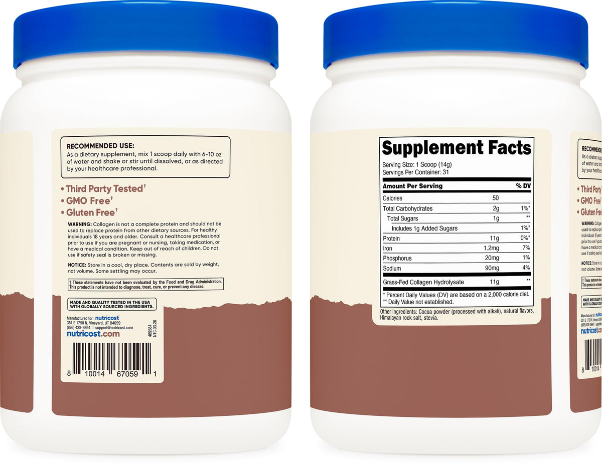 Nutricost Grass-Fed Collagen Powder 1LB (454 G) - Pure Grass Fed