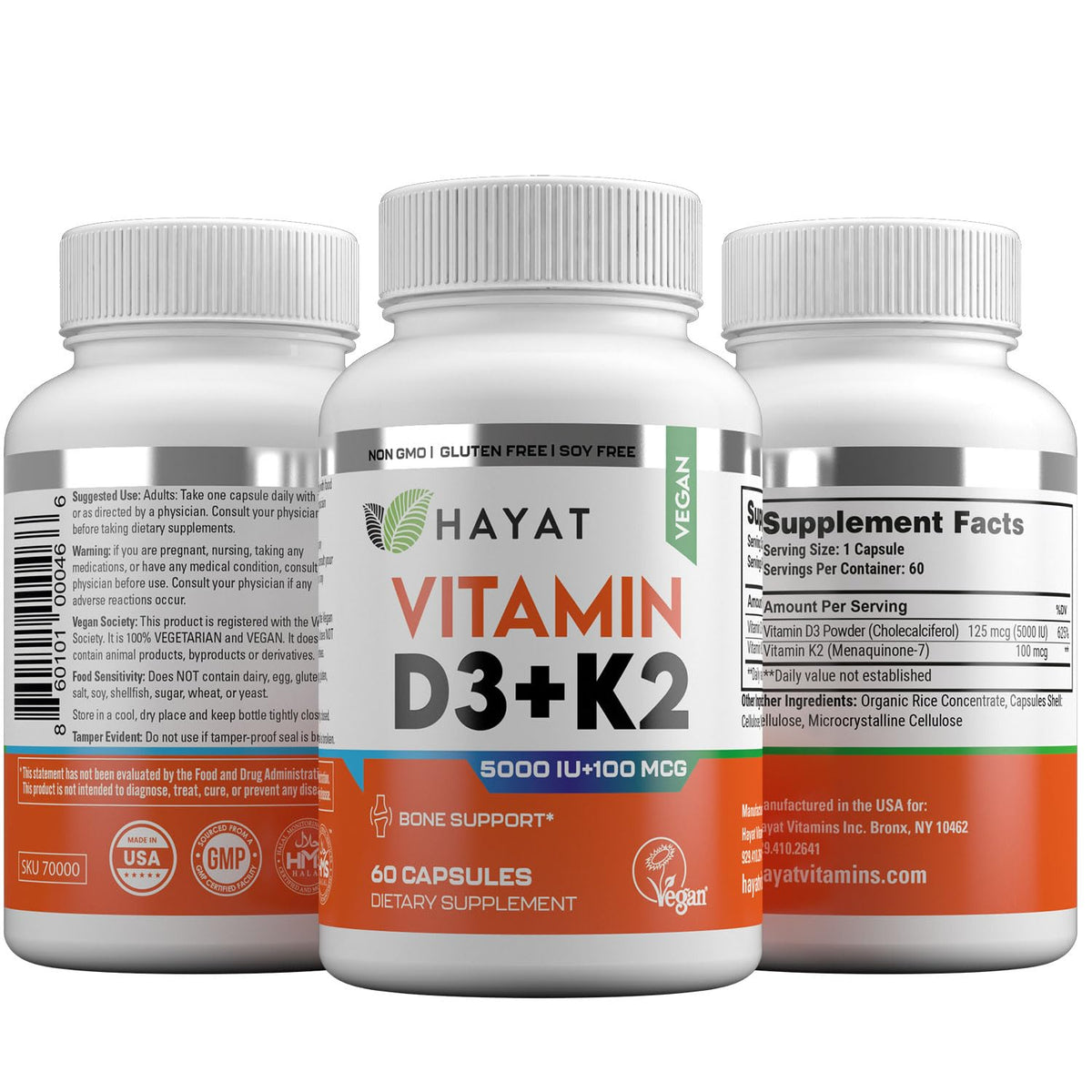 HAYAT Vegan Vitamin D3+K2 5000 IU - 60 Capsules - image 4