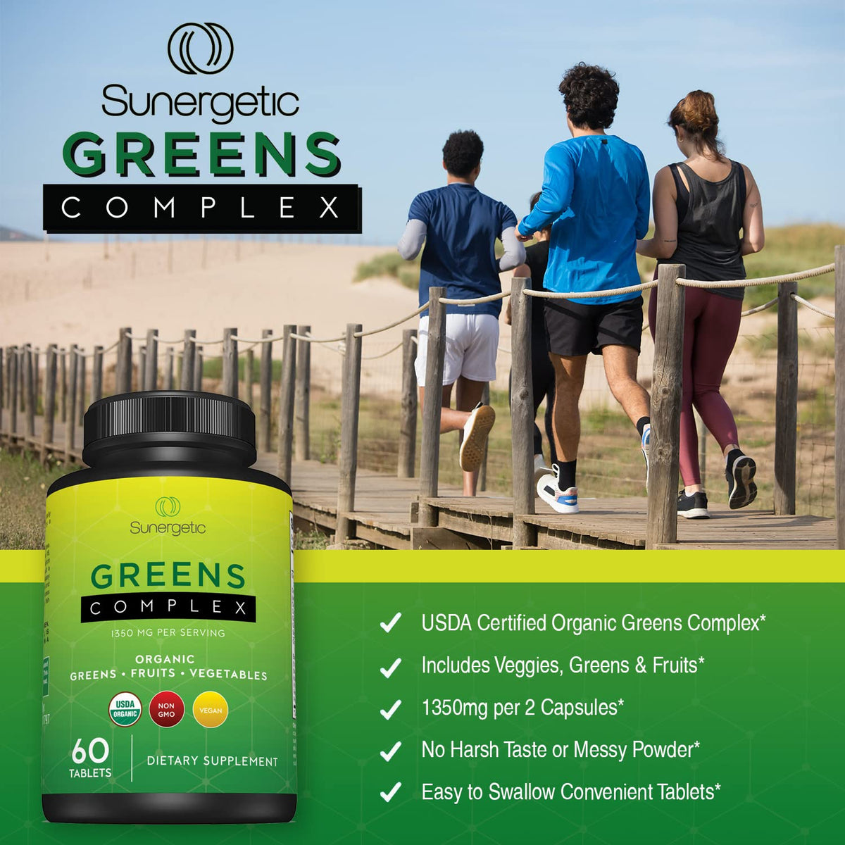 Sunergetic Premium USDA Organic Greens Superfood Tablets - 60 Tablets - image 4