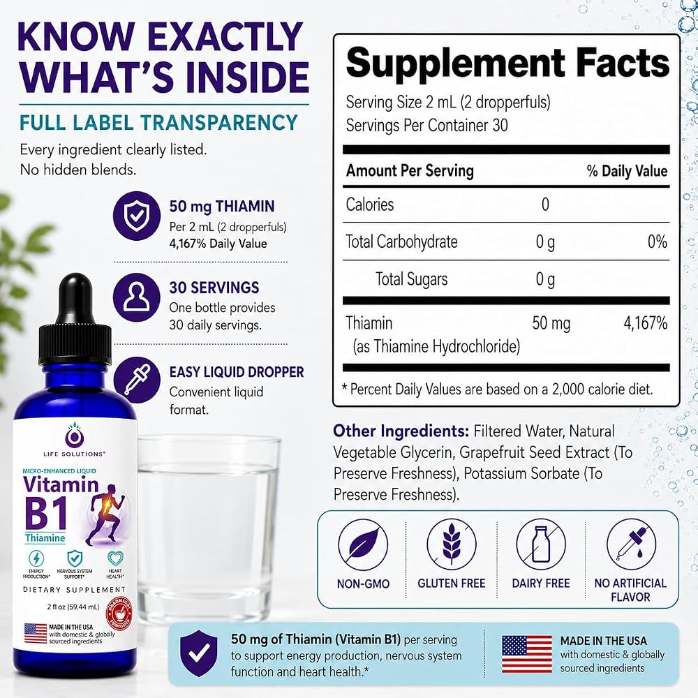 Life Solutions Vitamin B1 Thiamine HCl Liquid Drops - 2 oz - image 6
