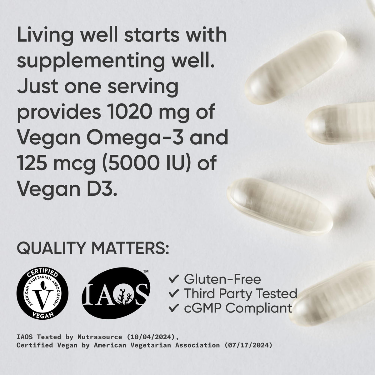 Sports Research Vegan Omega-3 Algae Oil 1400mg with D3 5000IU - 60 Softgels - image 4