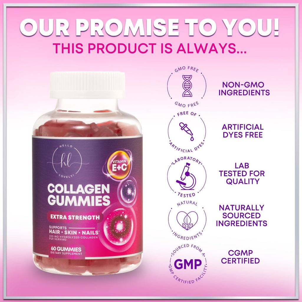 Hello Lovely! Collagen Gummies with Biotin for Hair, Skin & Nails - 60 Gummies - image 4