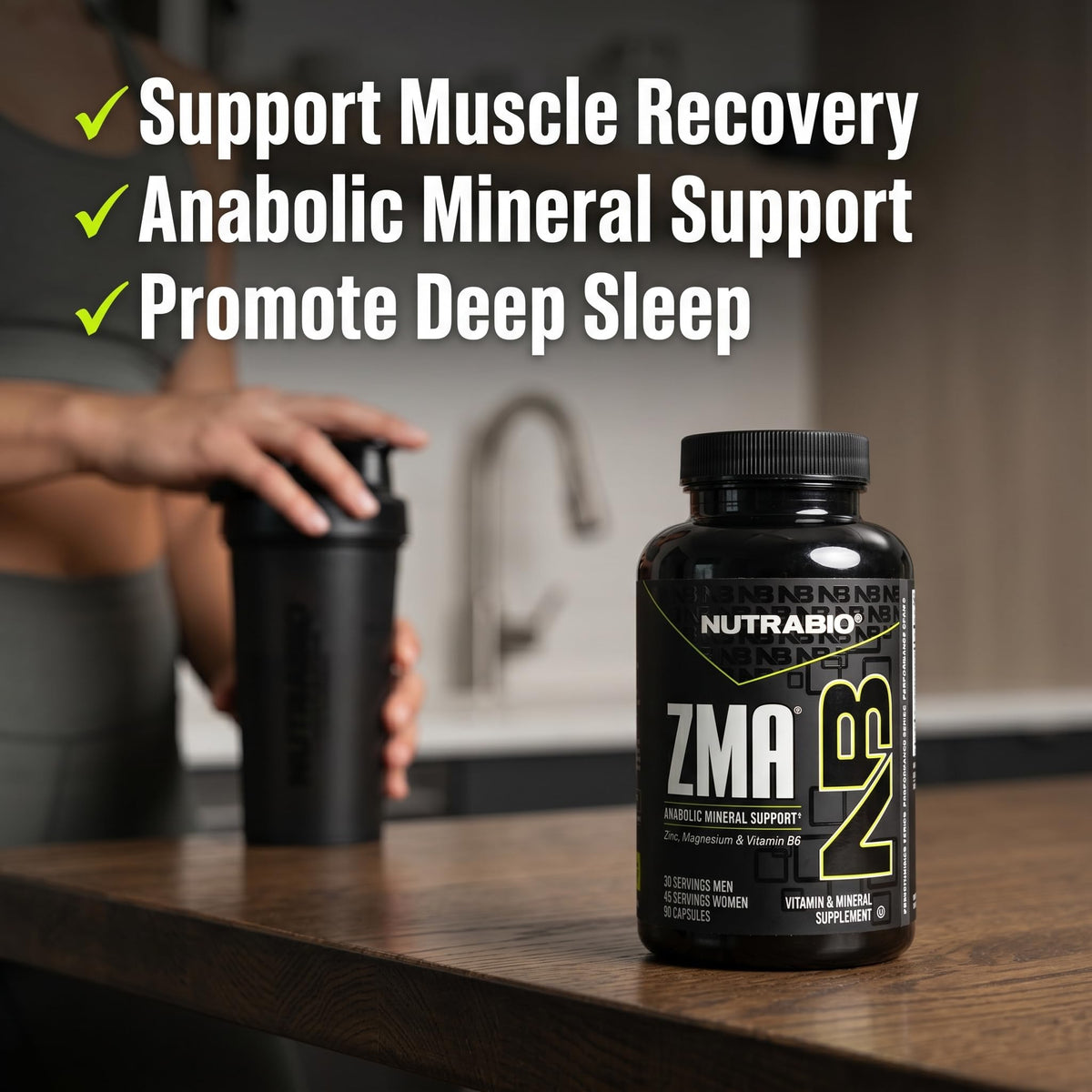 NutraBio ZMA Zinc Magnesium Vitamin B6 for Sleep & Recovery - 90 Capsules - image 3