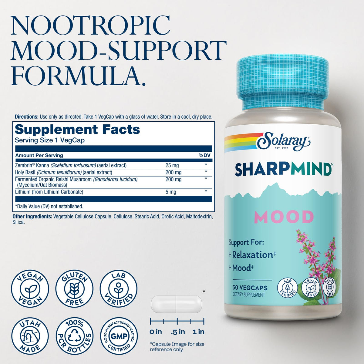 SOLARAY SharpMind Mood Support Supplement - 30 Vegetarian Capsules - image 2