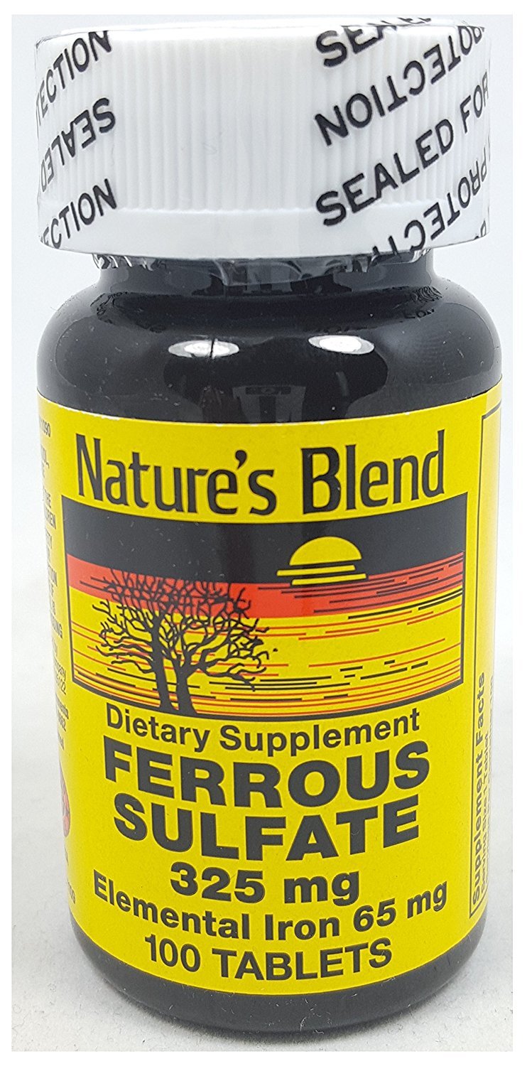 Nature's Blend Ferrous Sulfate 325mg Iron Tablets - 3 Bottles