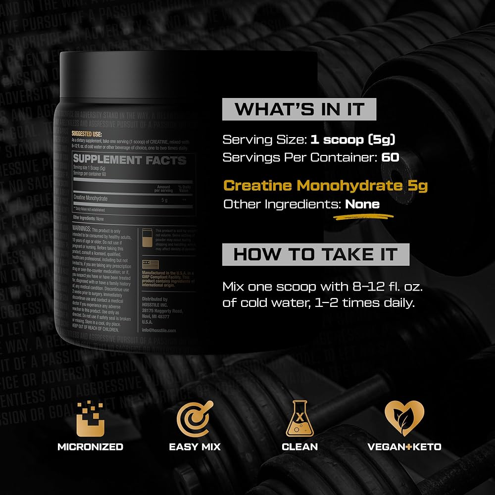 HOSSTILE Creatine Monohydrate Powder Micronized - 60 Servings - image 3