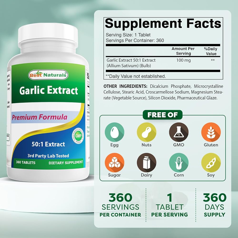 Best Naturals Garlic Extract 50:1 100 mg - 360 Tablets - image 2