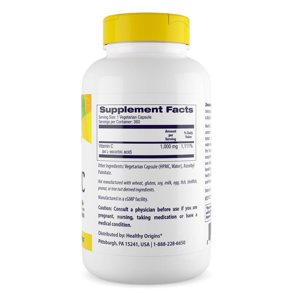 Healthy Origins Vitamin C 1,000 mg Non-GMO - 360 Vegetarian Capsules - image 2