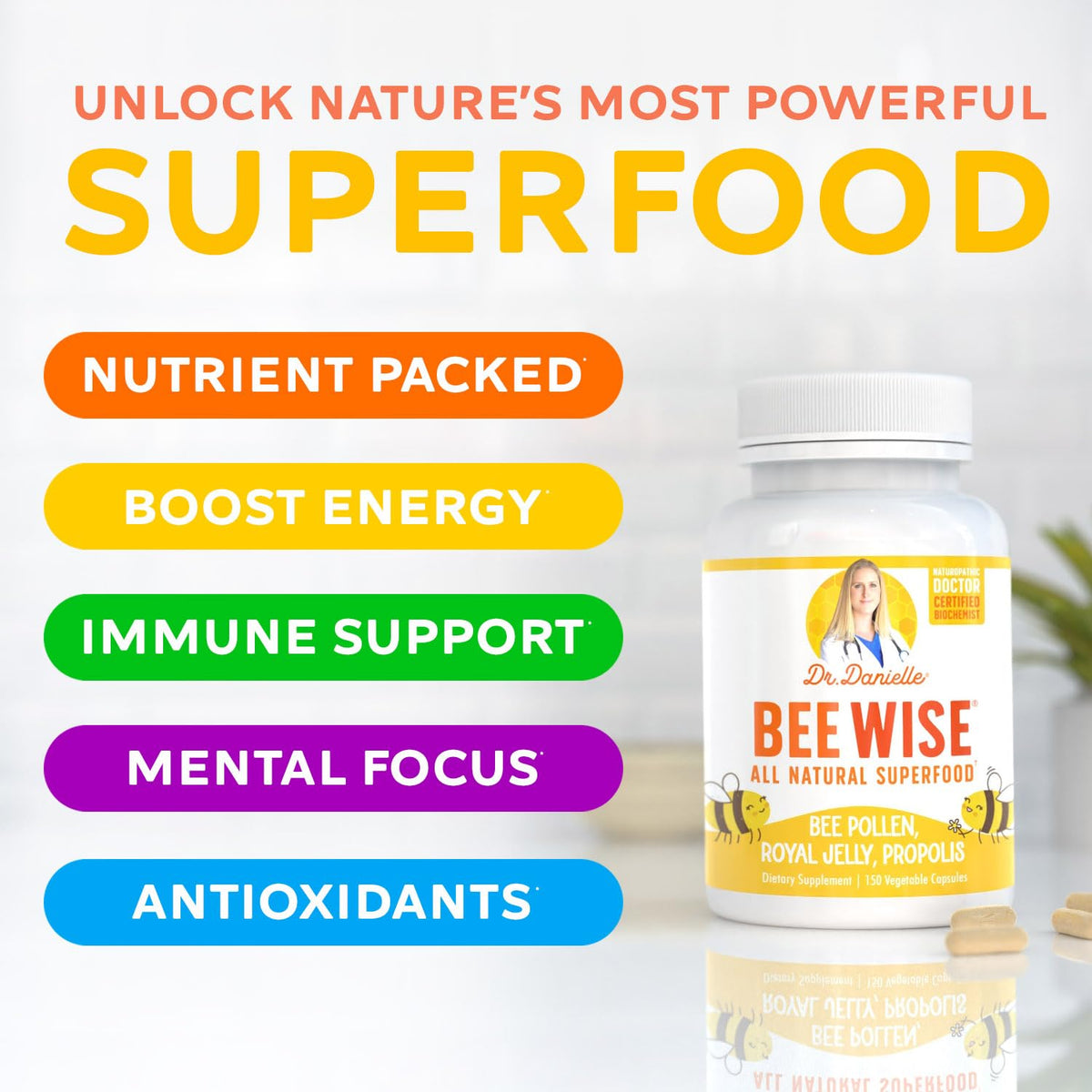 Doctor Danielle Bee Wise Bee Pollen Supplement - 150 Capsules - image 2
