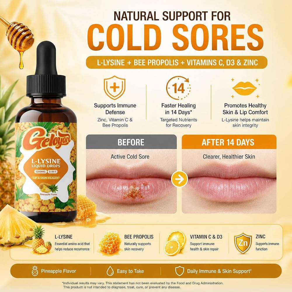 Geloyar L-Lysine Liquid Drops with Vitamin C, D3, Zinc & Bee Propolis - image 4