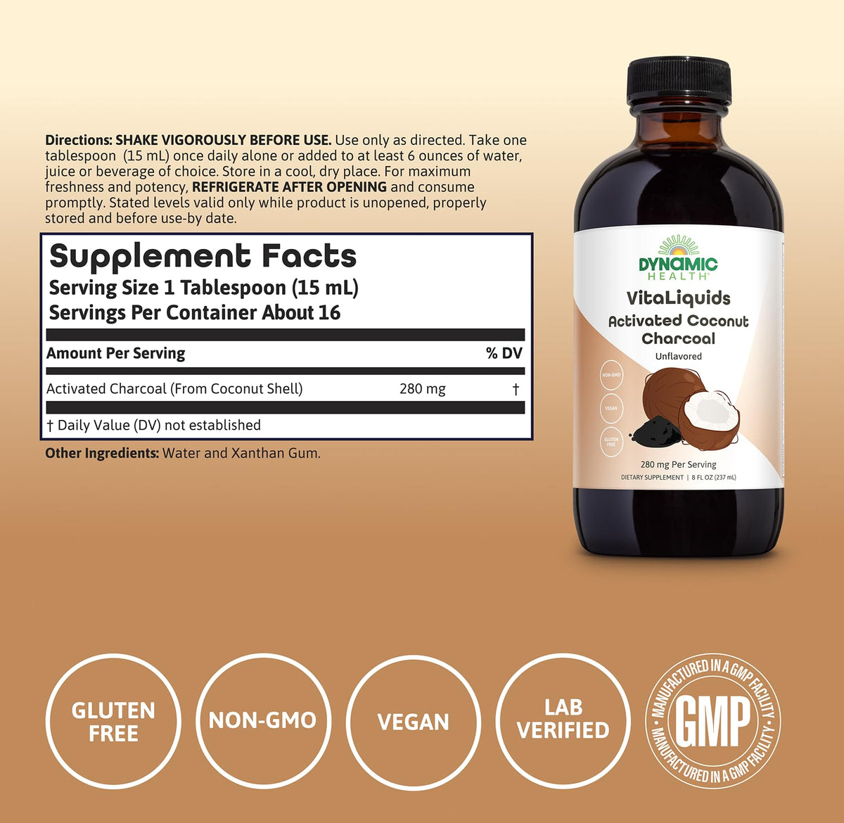 LIFETIME DYNAMIC HEALTH Activated Coconut Charcoal Liquid - 8 Fl Oz - image 2