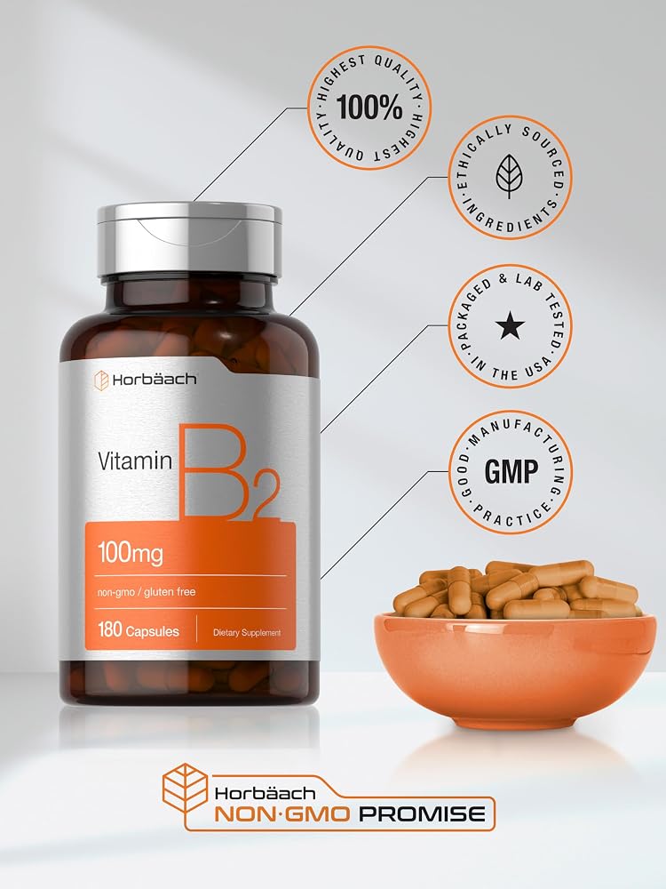Horbäach Vitamin B2 Riboflavin 100mg - 180 Capsules - image 6