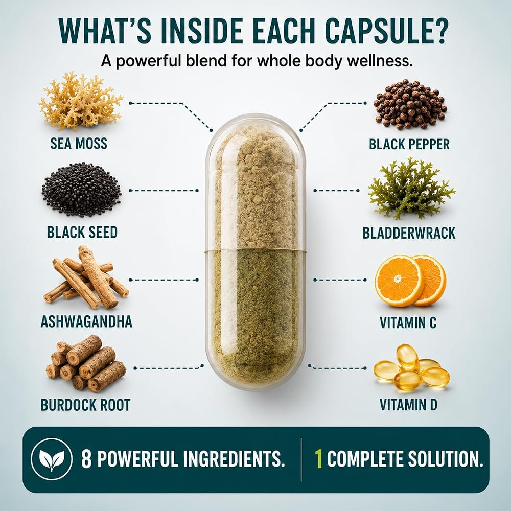 Darkingwings Organic Sea Moss Black Seed Oil Capsules - 60 Count - image 3
