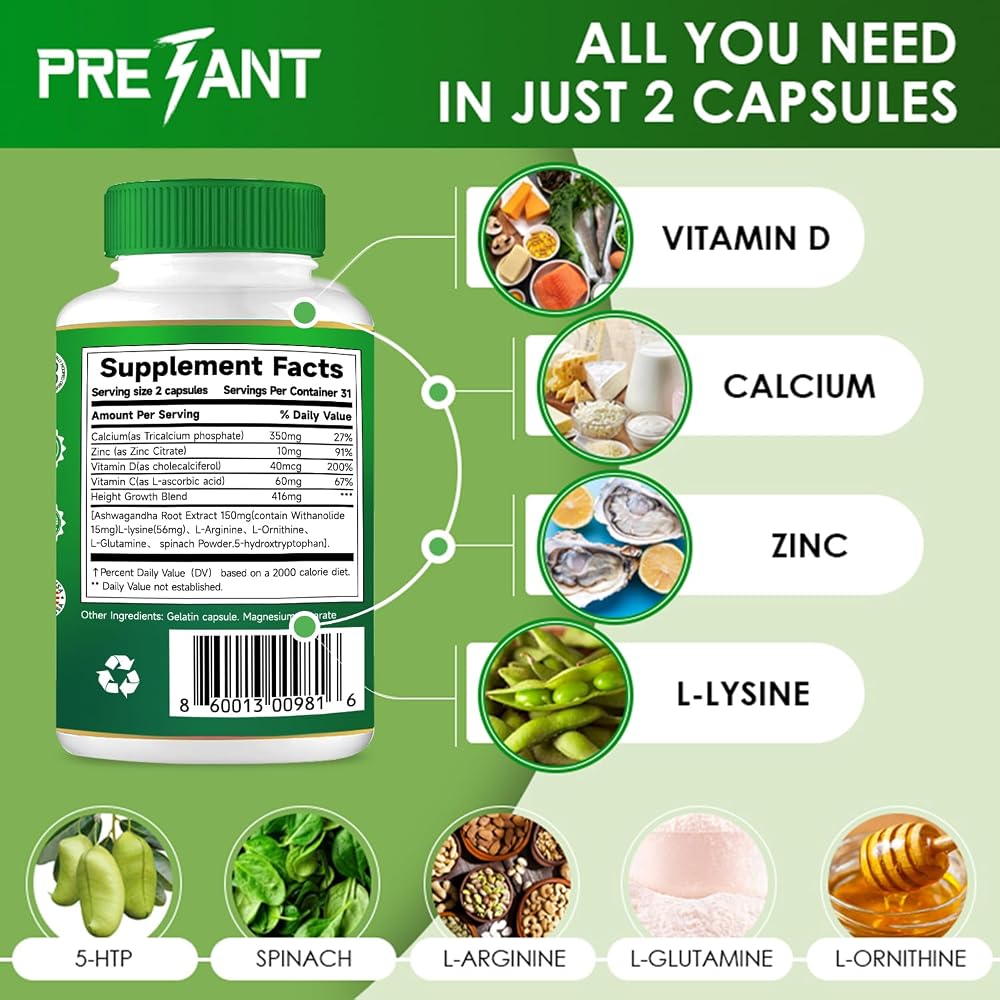 PRETANT Growth Capsules Height Increase Maximizer with Calcium - 62 Capsules - image 2