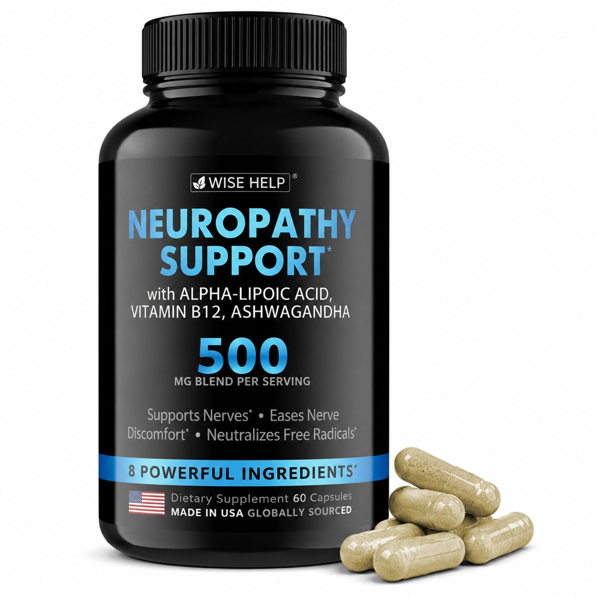 WISEHELP Neuropathy Supplement with Alpha Lipoic Acid - 60 Capsules
