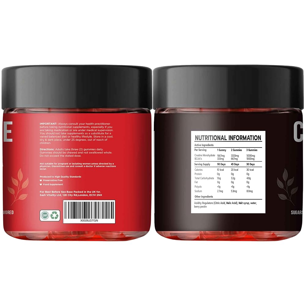 SASH Vitality Creatine Monohydrate Gummies 5000mg with BCAAs - 120 Gummies - image 7