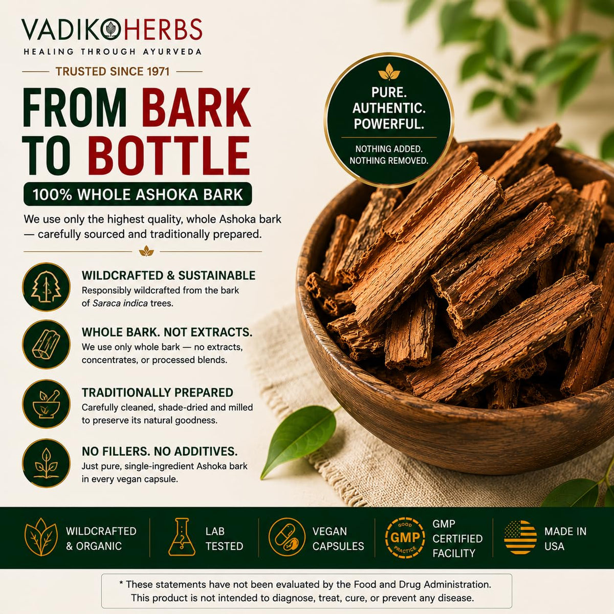 Vadik Herbs Ashoka Bark 1000 mg Women's Wellness - 100 Vegetarian Capsules - image 5