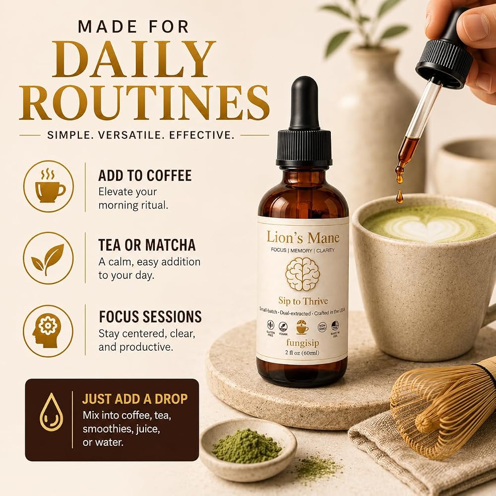 FUNGISIP Lion's Mane Mushroom Tincture Drops for Focus & Clarity - 2 oz - image 4