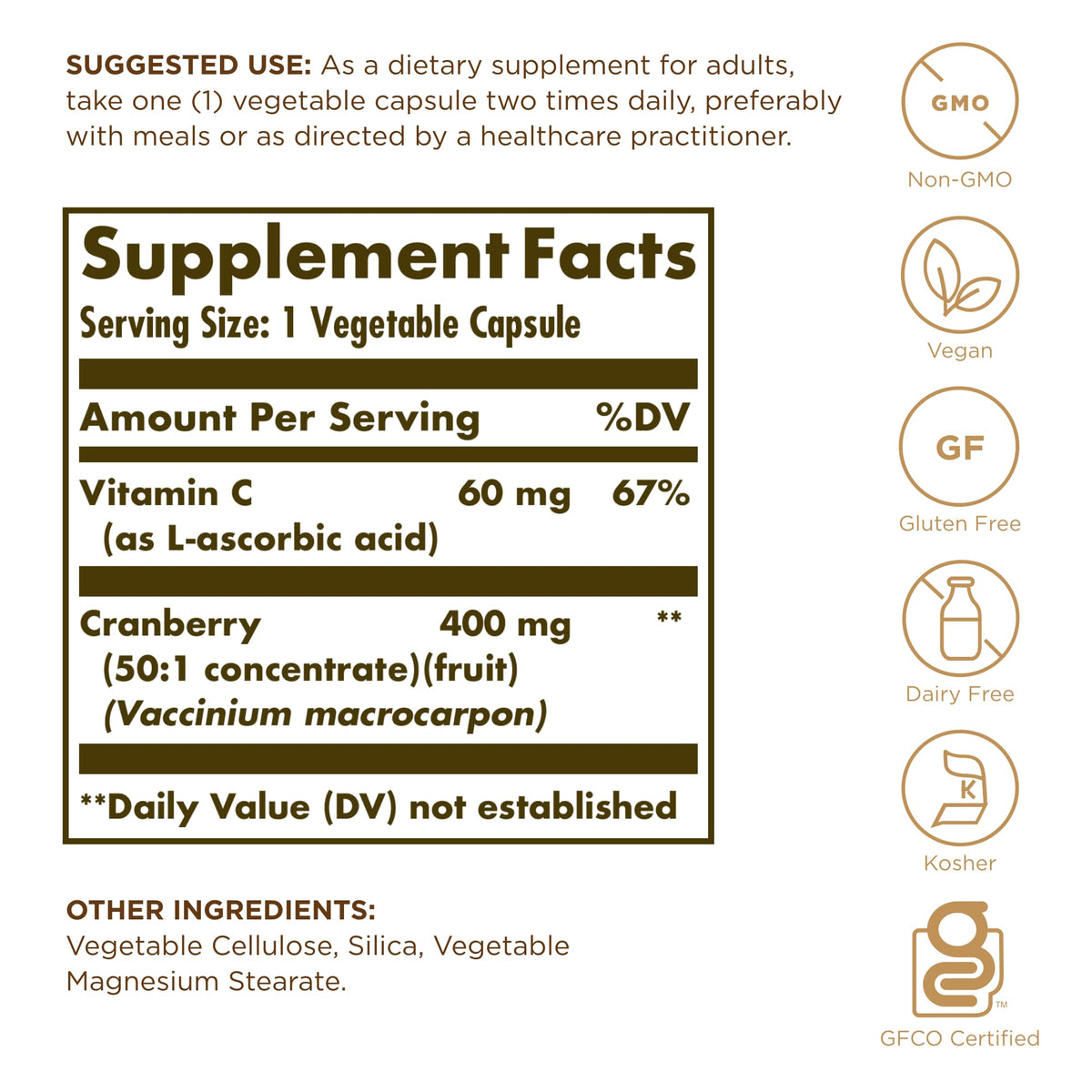 Solgar Cranberry with Vitamin C - 120 Vegetable Capsules - image 2