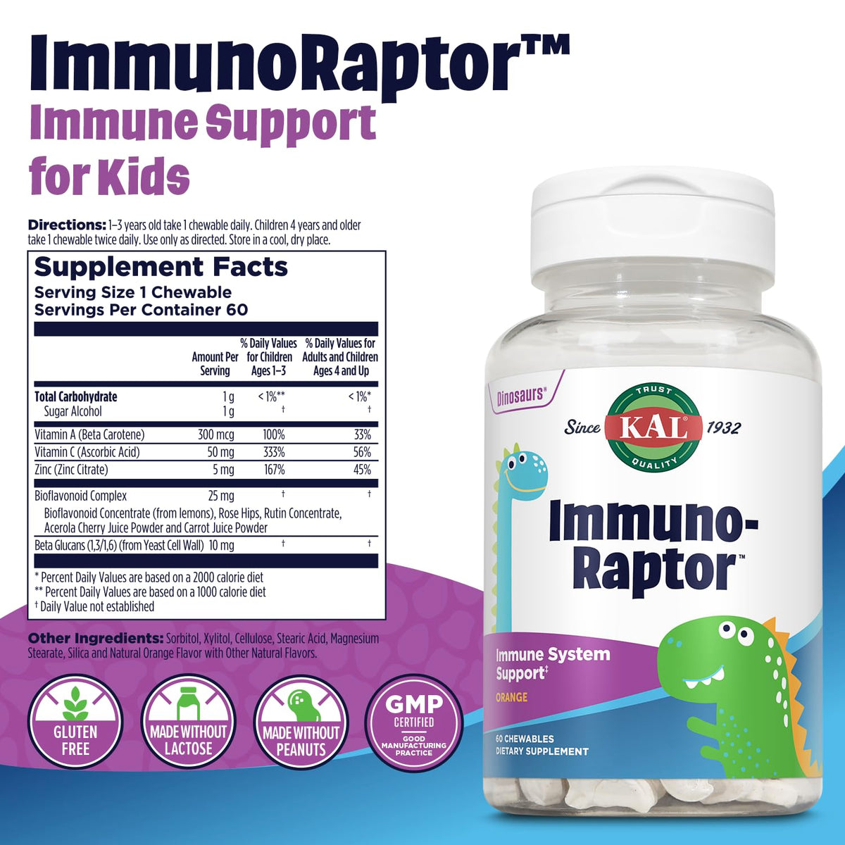 KAL ImmunoRaptor Kids Immune Support Chewables - 60 Count - image 2
