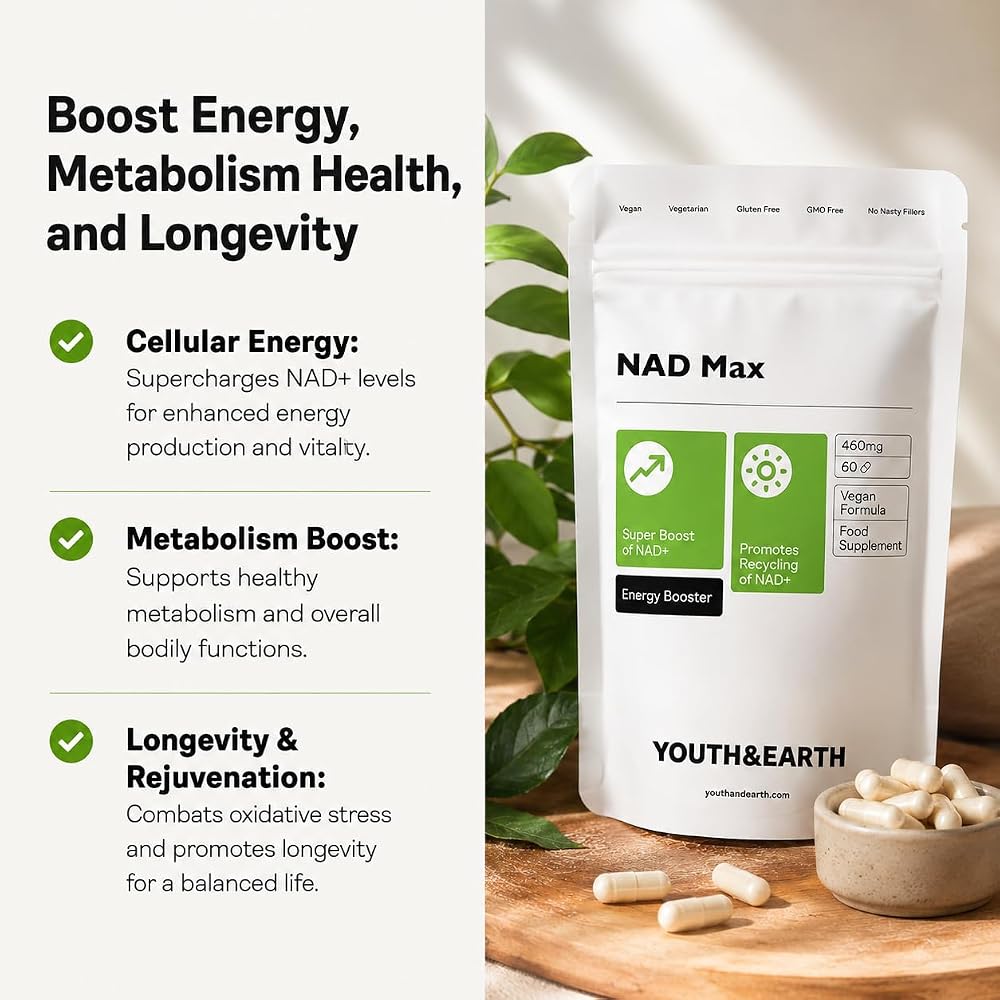 Youth & Earth NAD Max 460mg NAD Supplement with NMN - 60 Capsules - image 5