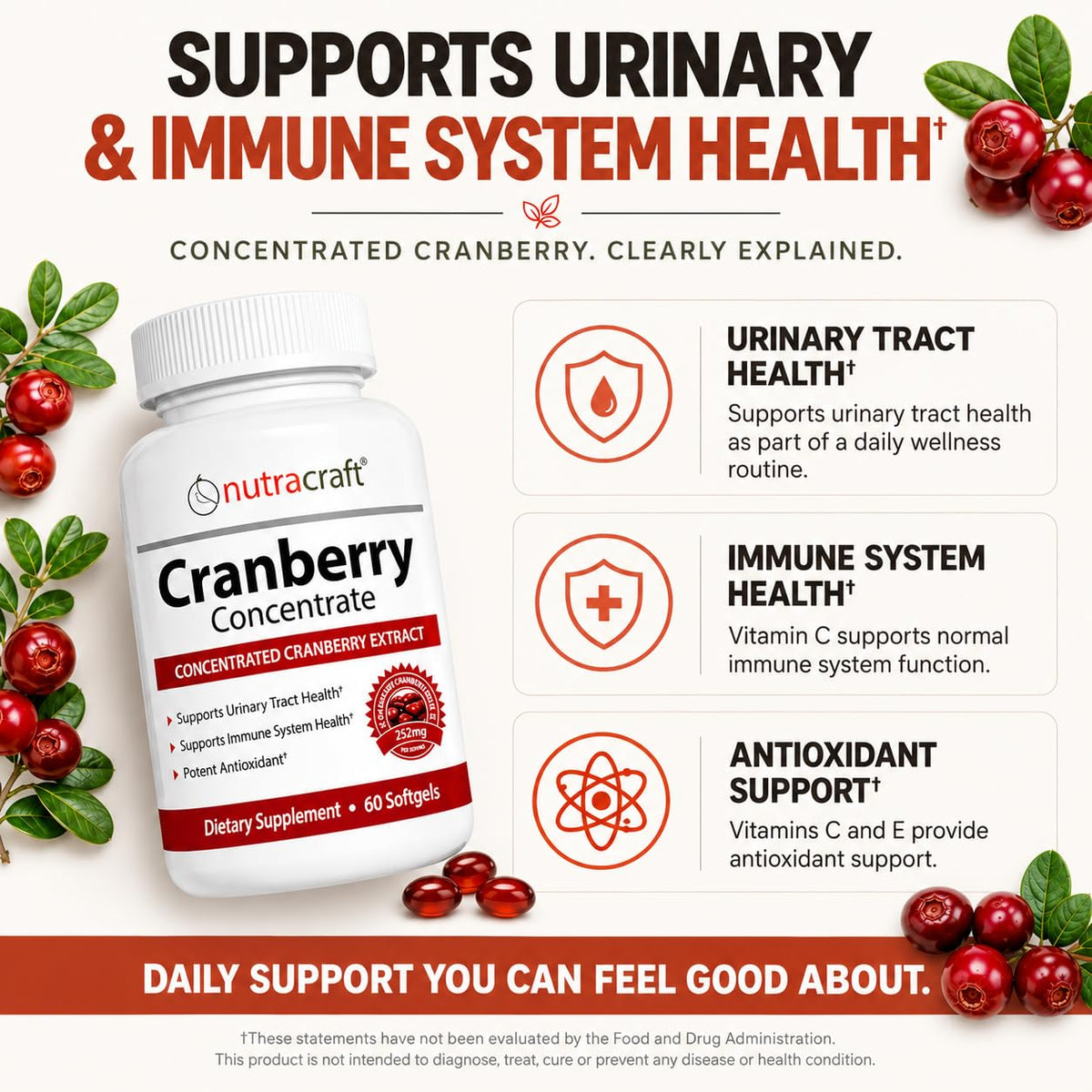Nutracraft Cranberry Extract Supplement 50:1 with Vitamin C & E - 60 Softgels - image 4