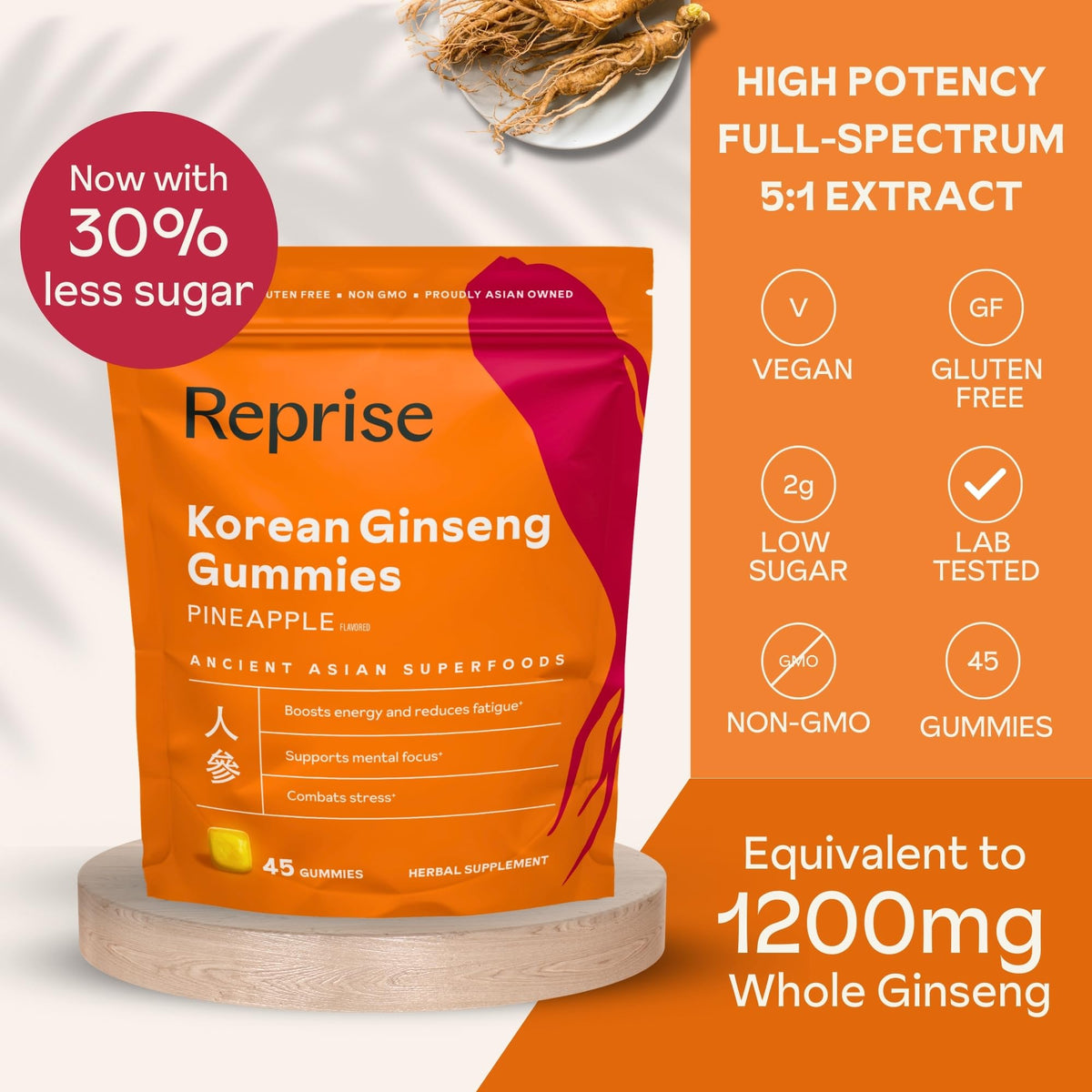 Reprise Korean Ginseng Gummies for Energy - 45 Gummies - image 2