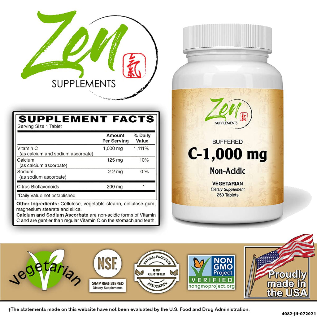 Zen Supplements Buffered Vitamin C 1000mg - 250 Tablets - image 2