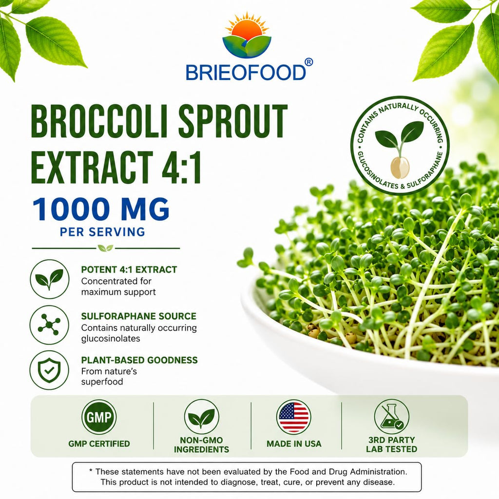 Brieofood Broccoli Sprout Extract 1000 mg - 240 Capsules - image 2