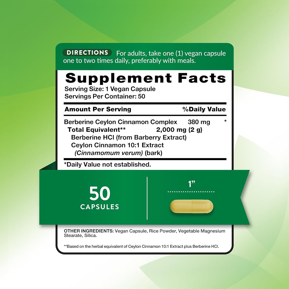 Nature's Truth Berberine with Ceylon Cinnamon Complex - 50 Vegan Capsules - image 2