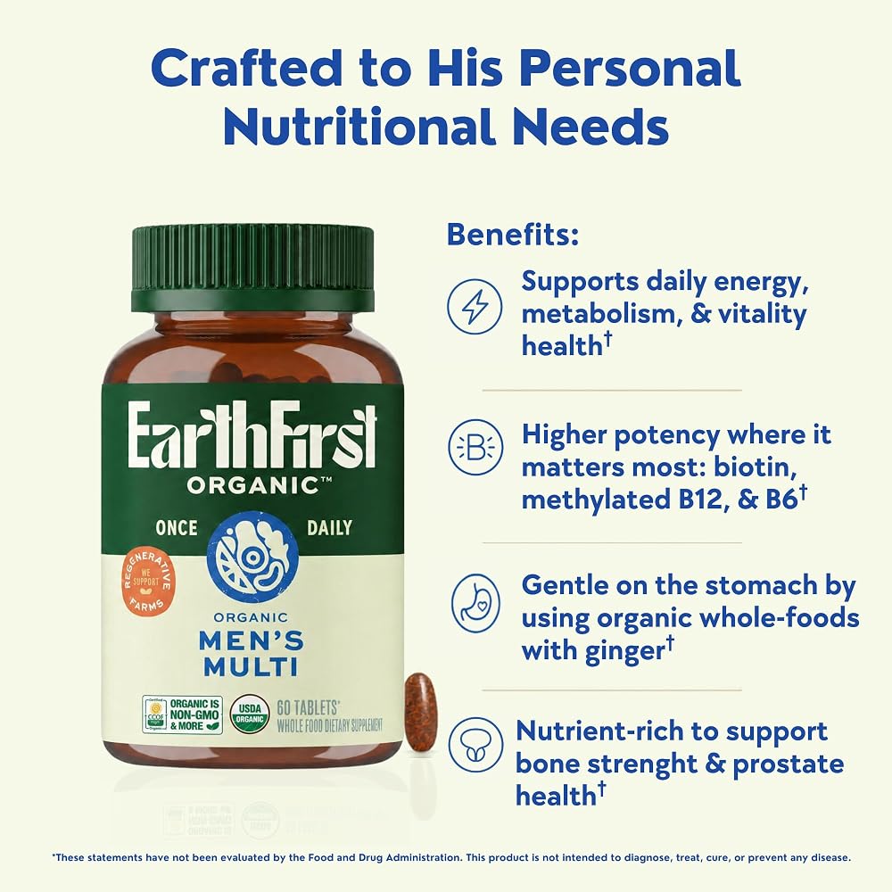 EarthFirst Organic Men's Multivitamin with Methylated B12 - 60 Tablets - image 3