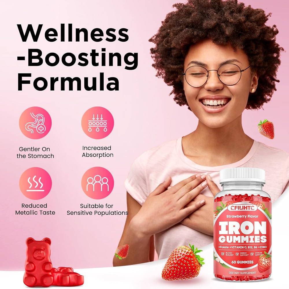 CFILIHTC Iron Gummies for Women & Men - Iron Supplement with Vitamin