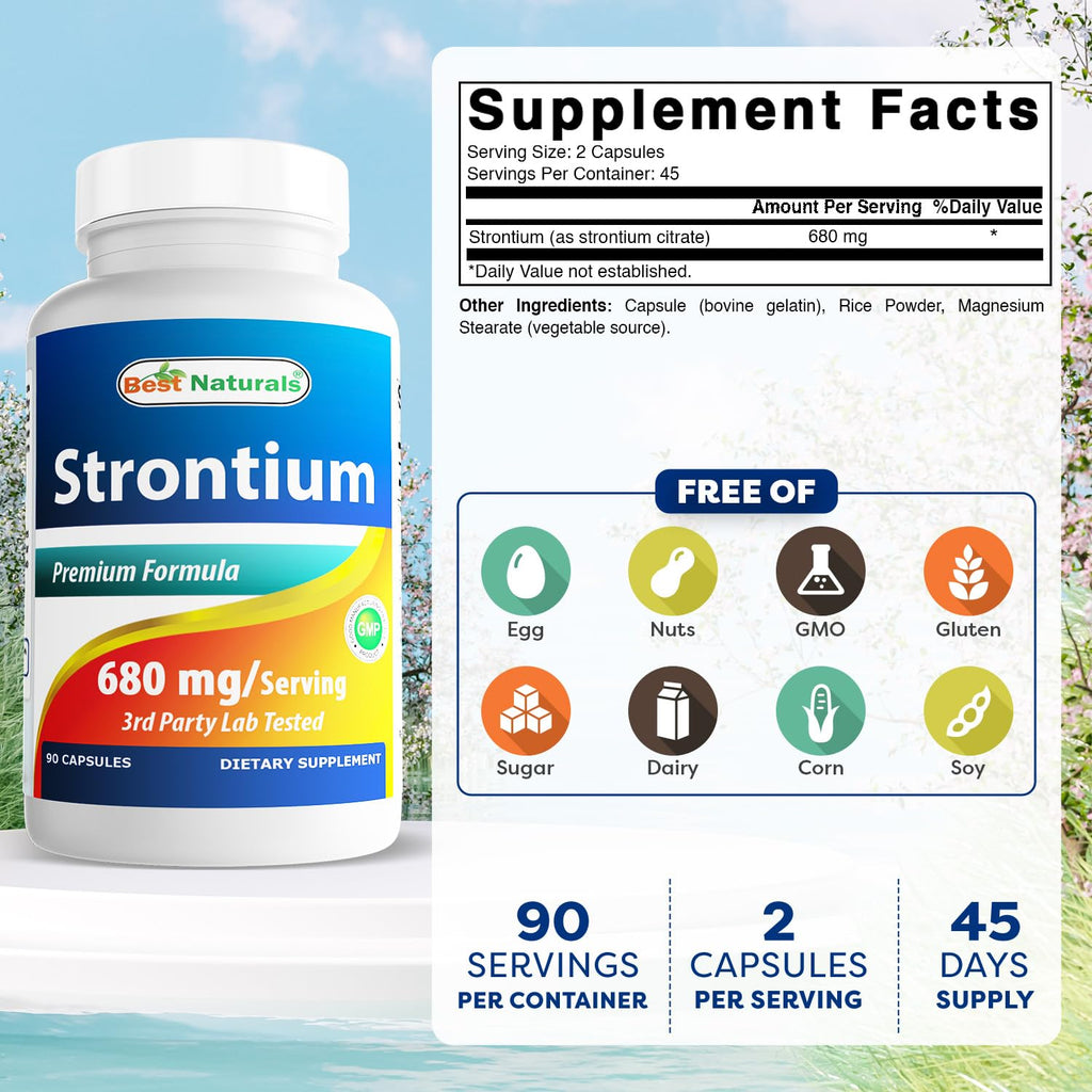 Best Naturals Strontium Bone Building Formula 680mg - 90 Capsules - image 2