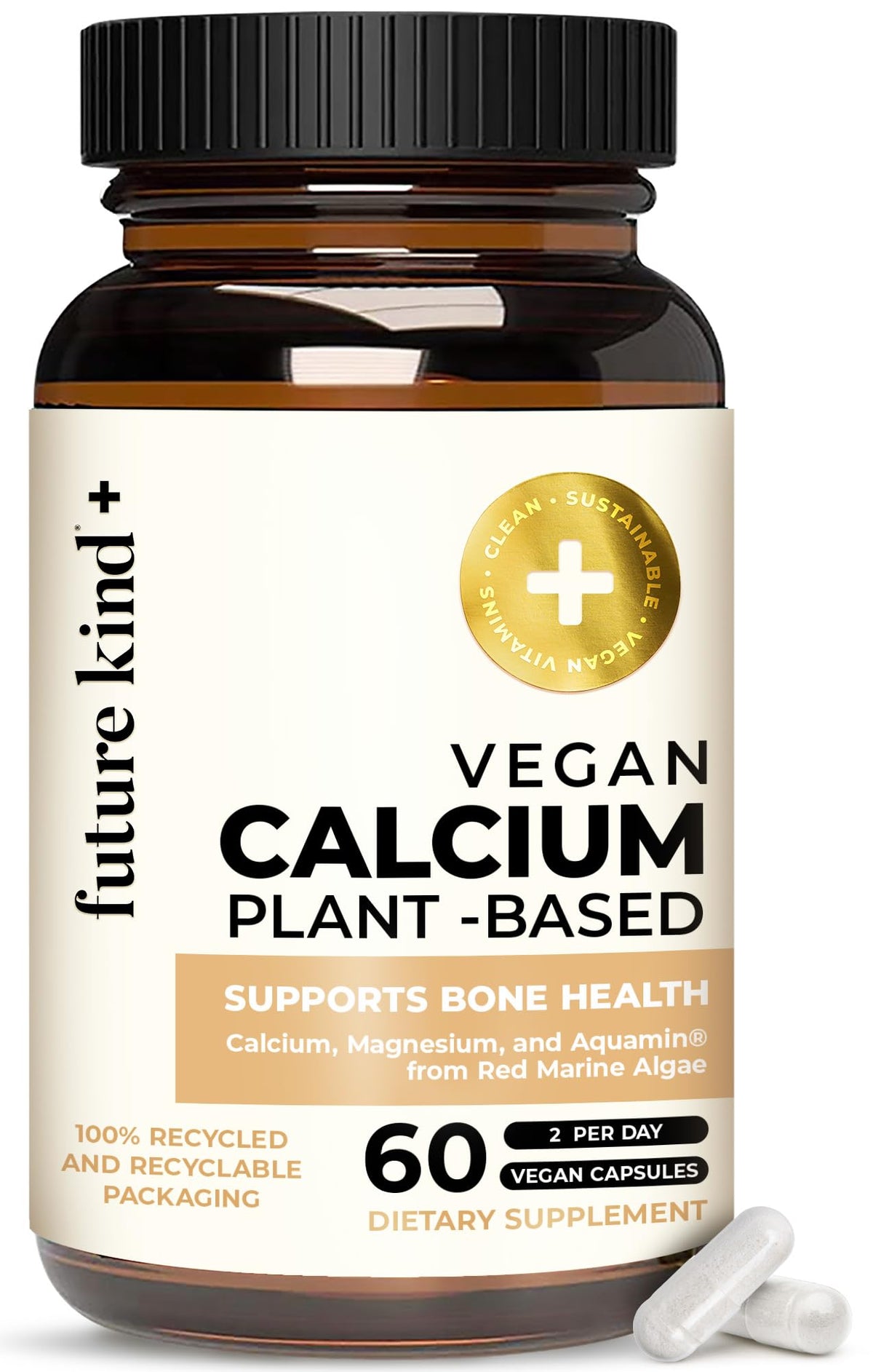 Future Kind Vegan Calcium Supplement for Teeth & Bone Support - 60 Capsules
