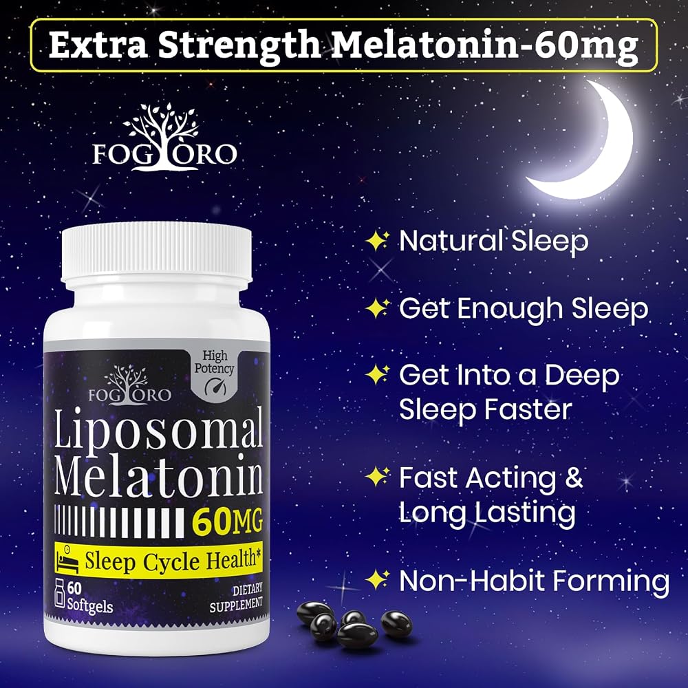 Fogoro Melatonin 60mg-Fall Asleep Faster, Stay Asleep Longer,High Dose