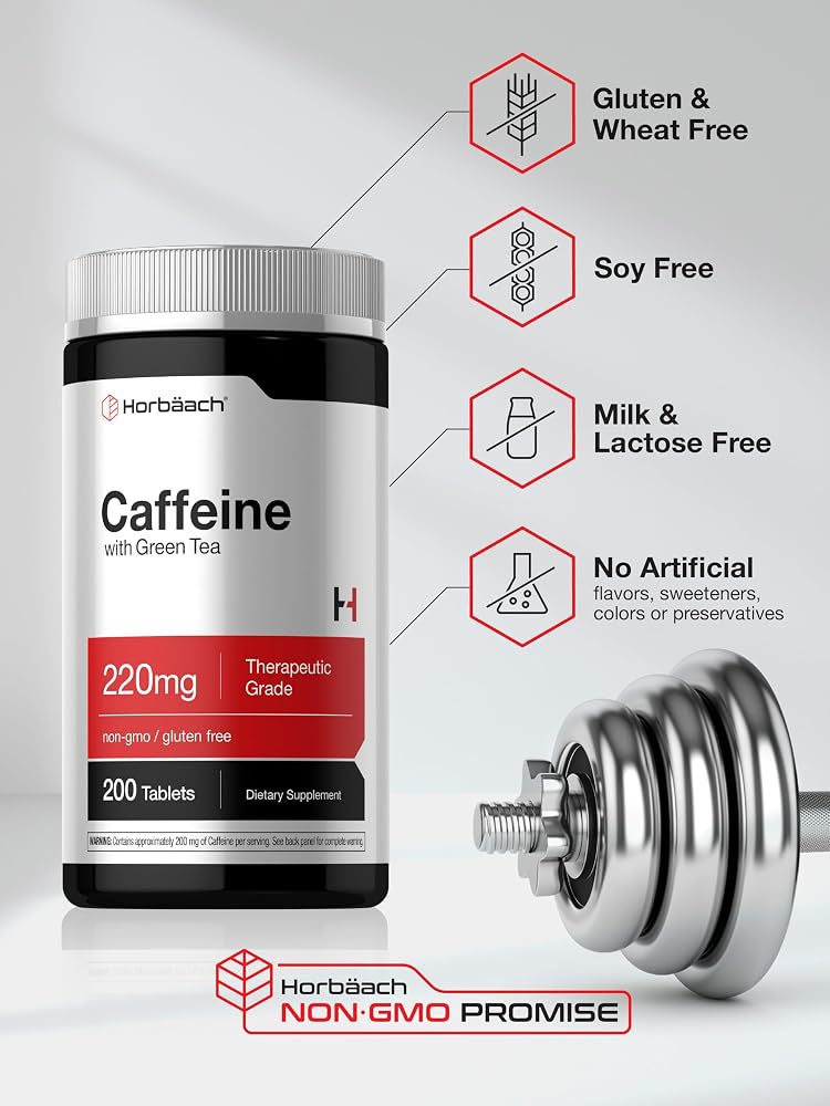 Horbäach Caffeine Pills 220mg with Green Tea - 200 Tablets - image 5
