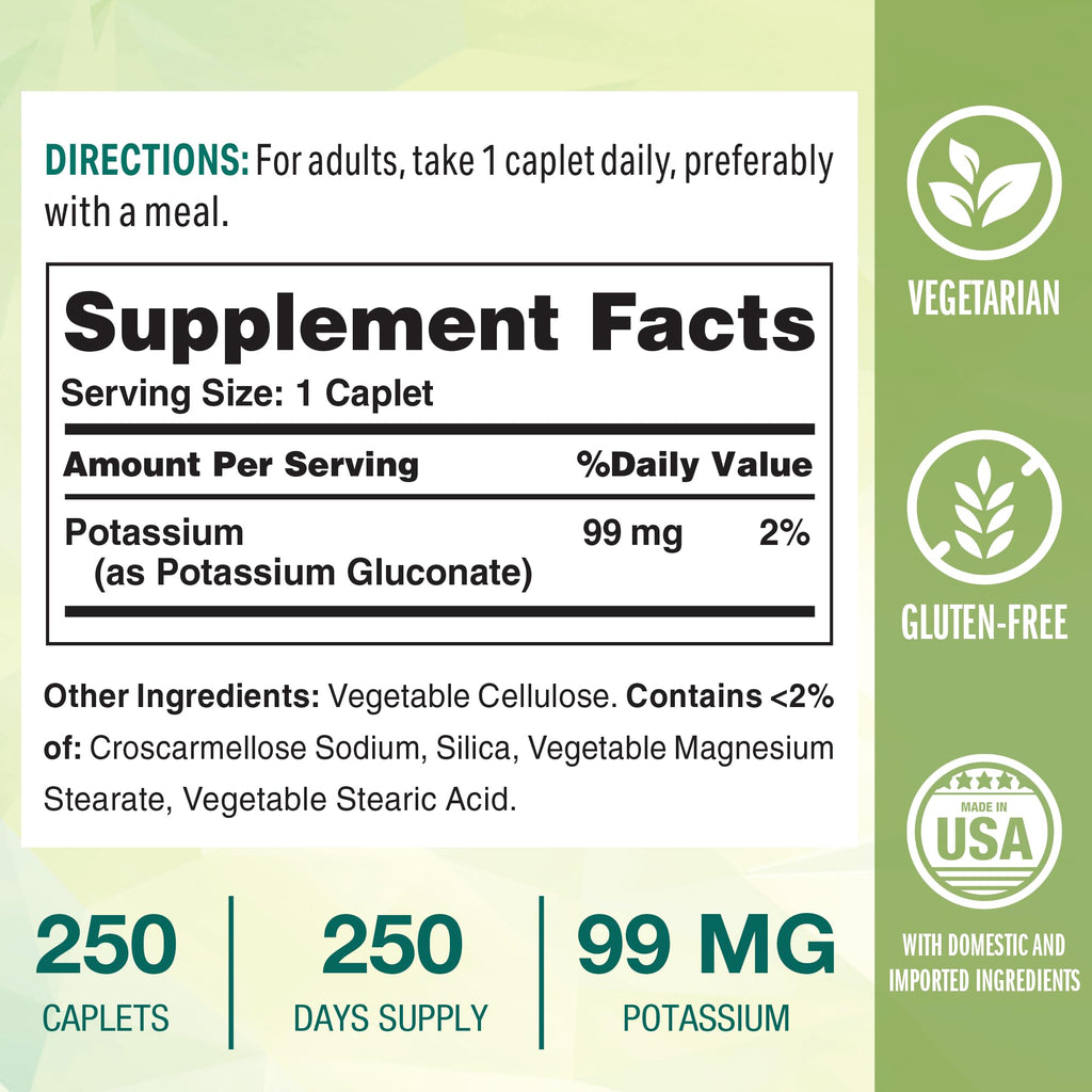 Vitamin World Potassium 99 mg - 250 Vegetarian Caplets - image 2
