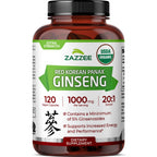 Zazzee USDA Organic Red Korean Panax Ginseng 20:1 Extract - 120 Capsules