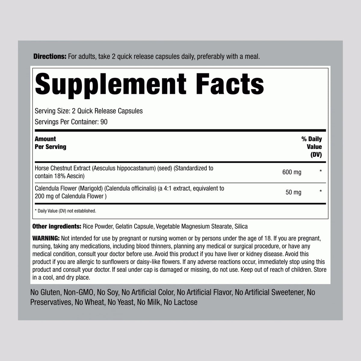 Piping Rock Horse Chestnut Extract Supplement - 180 Capsules - image 2
