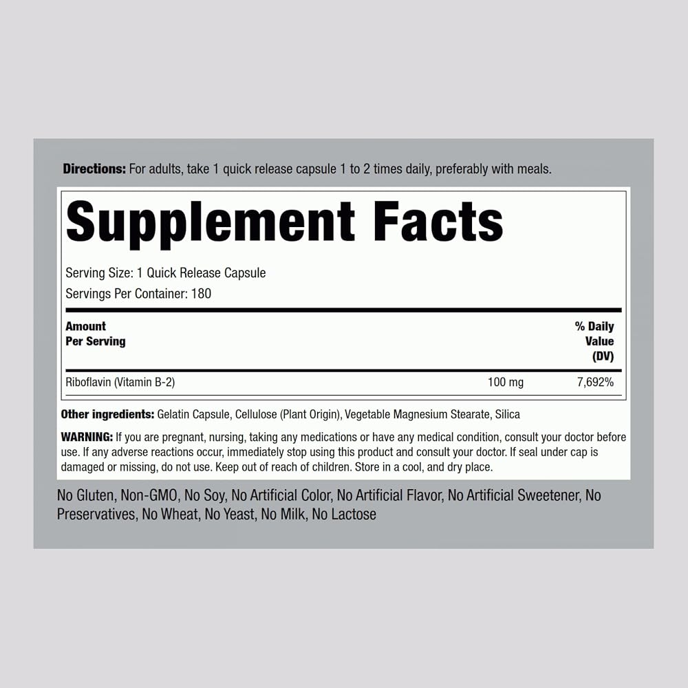 Piping Rock Vitamin B2 100mg Riboflavin - 180 Capsules - image 2
