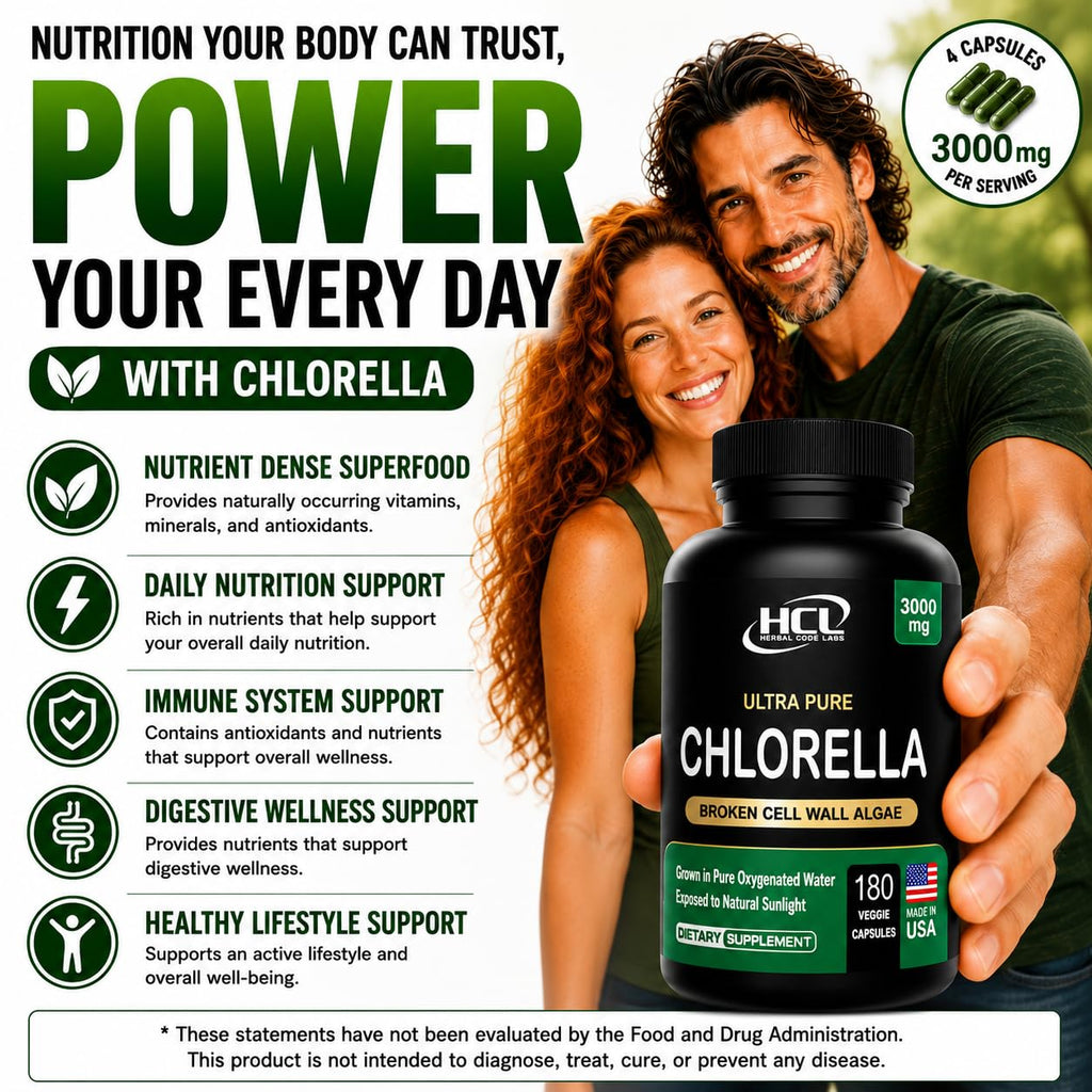 HCL Herbal Code Labs Chlorella 3000 mg - 180 Capsules - image 9