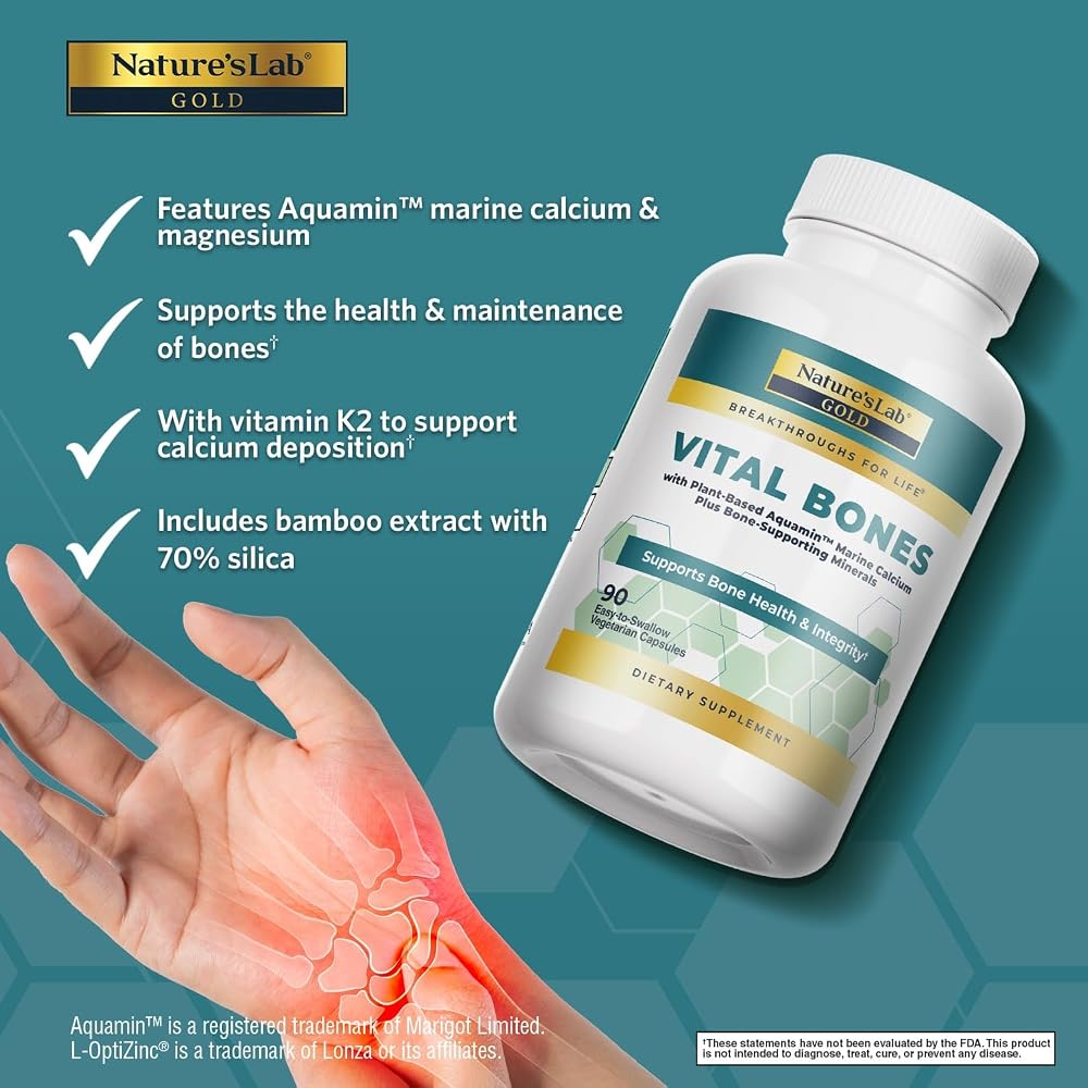 Nature's Lab Gold Vital Bones Plant-Based Calcium - 90 Vegetarian Capsules - image 2