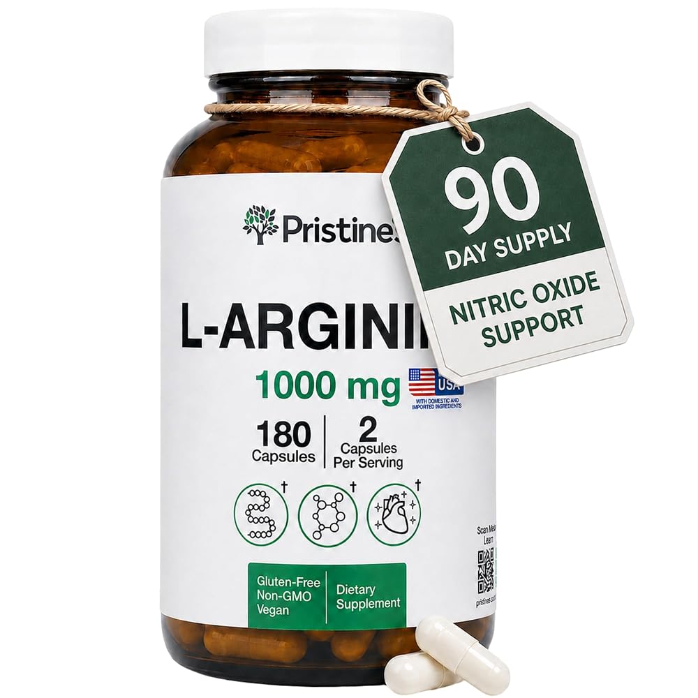 PRISTINE'S L-Arginine 1000mg Capsules for Blood Flow Support - 180 Capsules