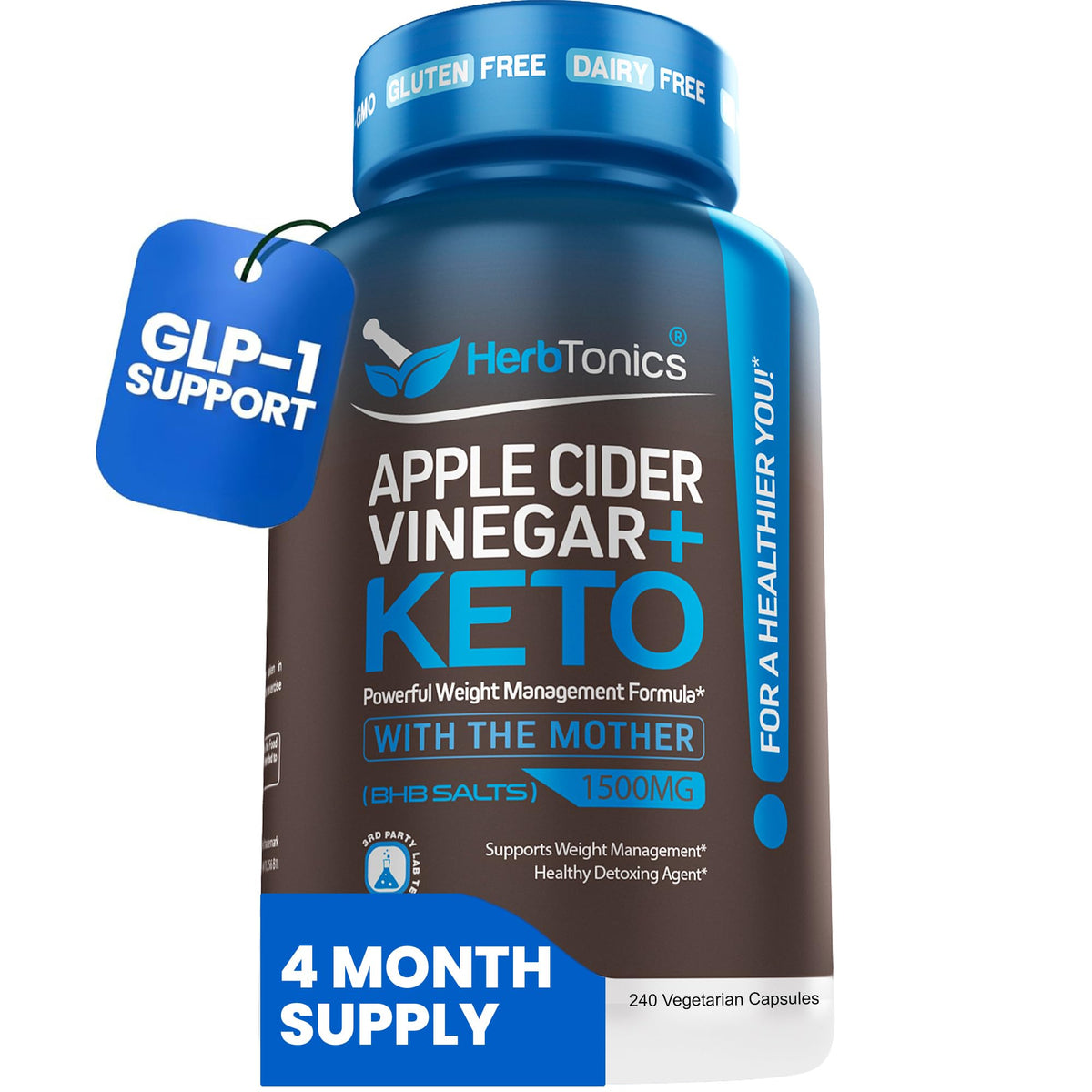 Herbtonics Apple Cider Vinegar + Keto BHB Capsules - 240 Count