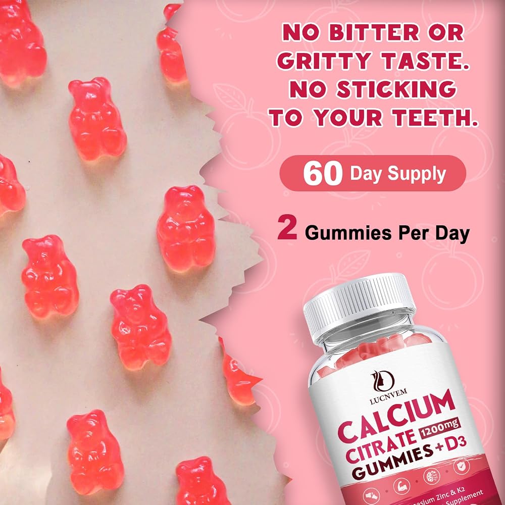 LUCNVEM Calcium Citrate 1200mg with Vitamin D3 Supplements Gummies