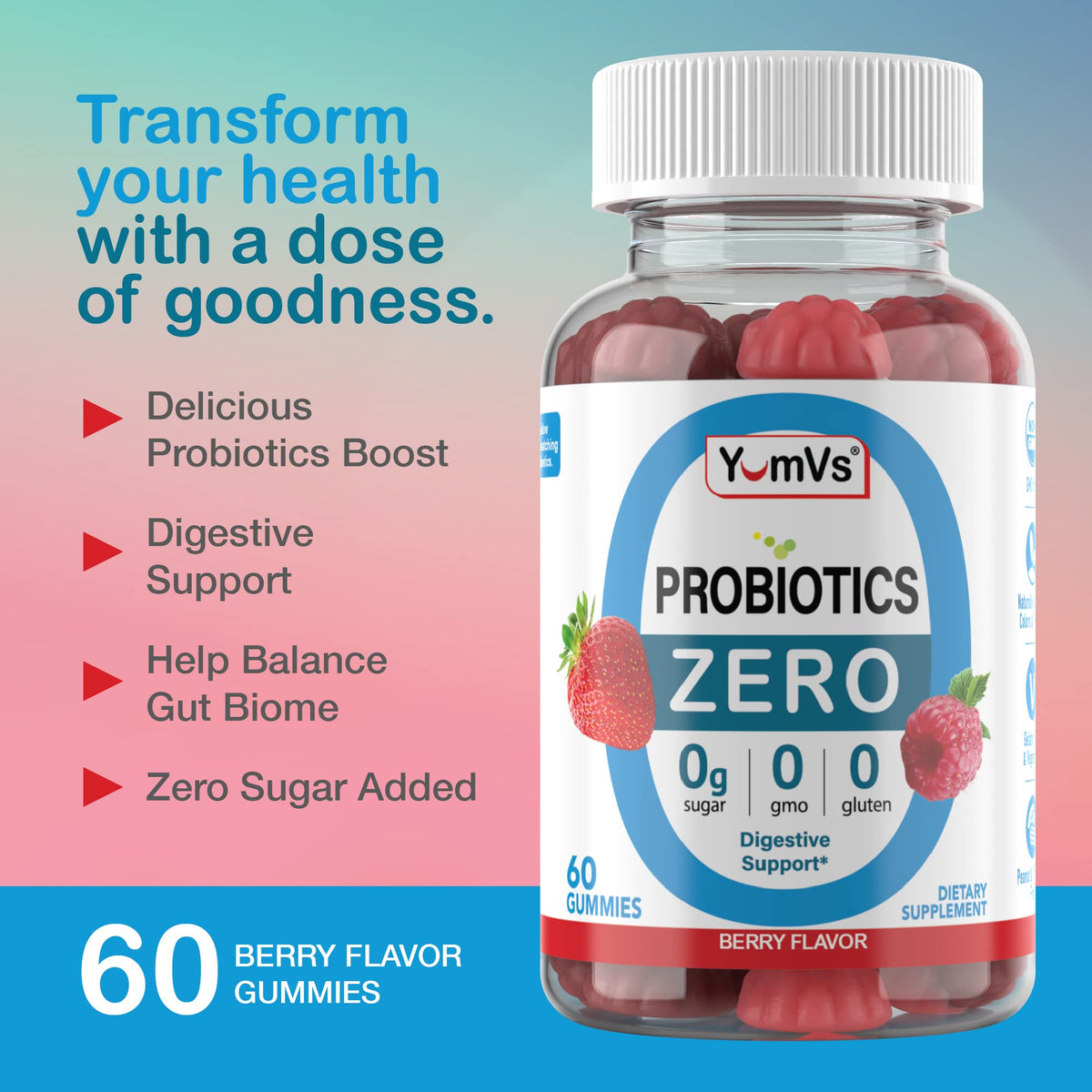YUM-V'S Sugar Free Probiotic Gummies 5 Billion CFU - 60 Count - image 3