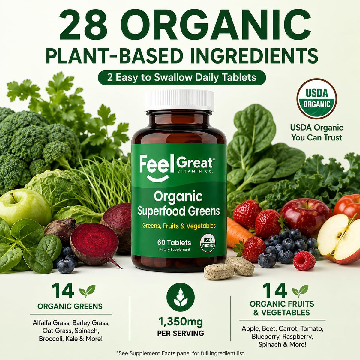 The Feel Great Vitamin Company Super Greens Tablets - 60 Tablets - image 2