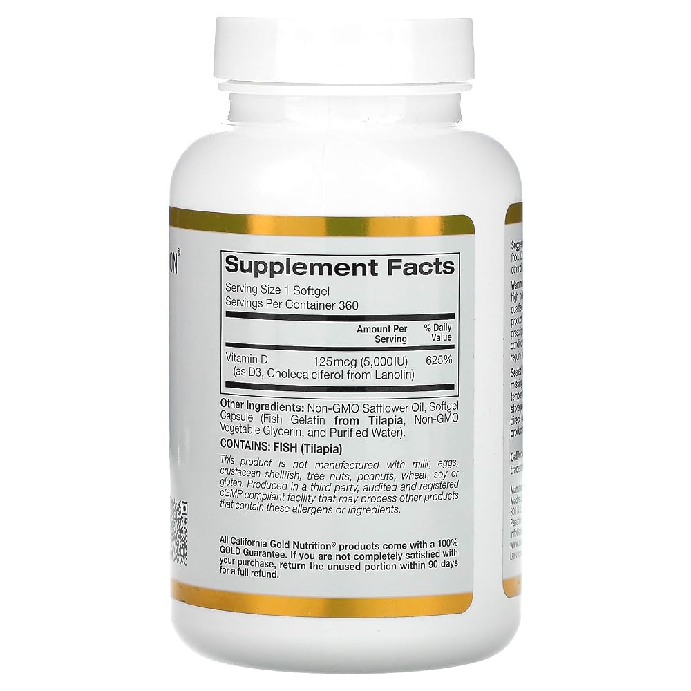 California Gold Nutrition Vitamin D3 5000 IU - 360 Softgels - image 3