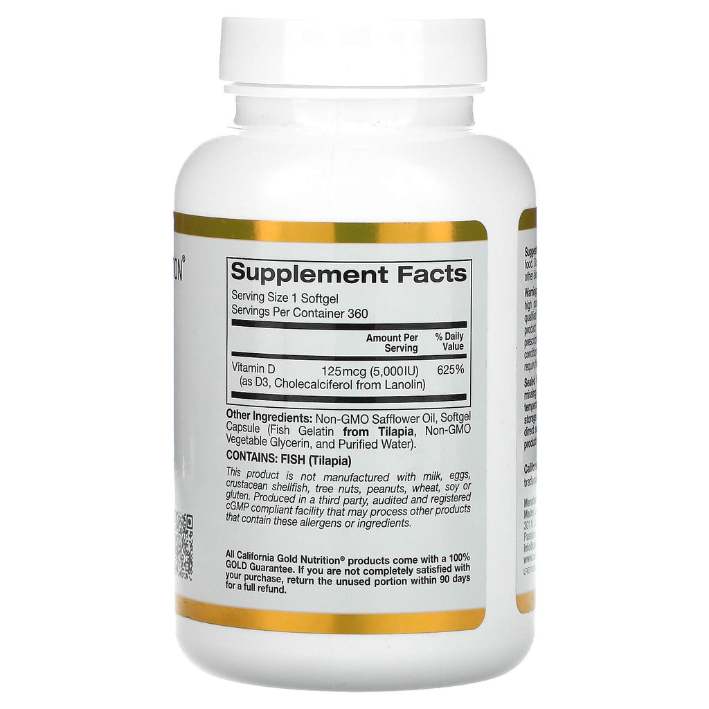 California Gold Nutrition Vitamin D3 5000 IU - 360 Softgels - image 3